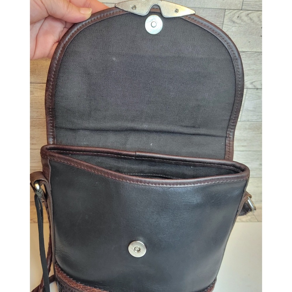 VTG Brighton Classic Brown Black Moc Crocodile Leather Shoulder Bag Crossbody - Picture 10 of 16